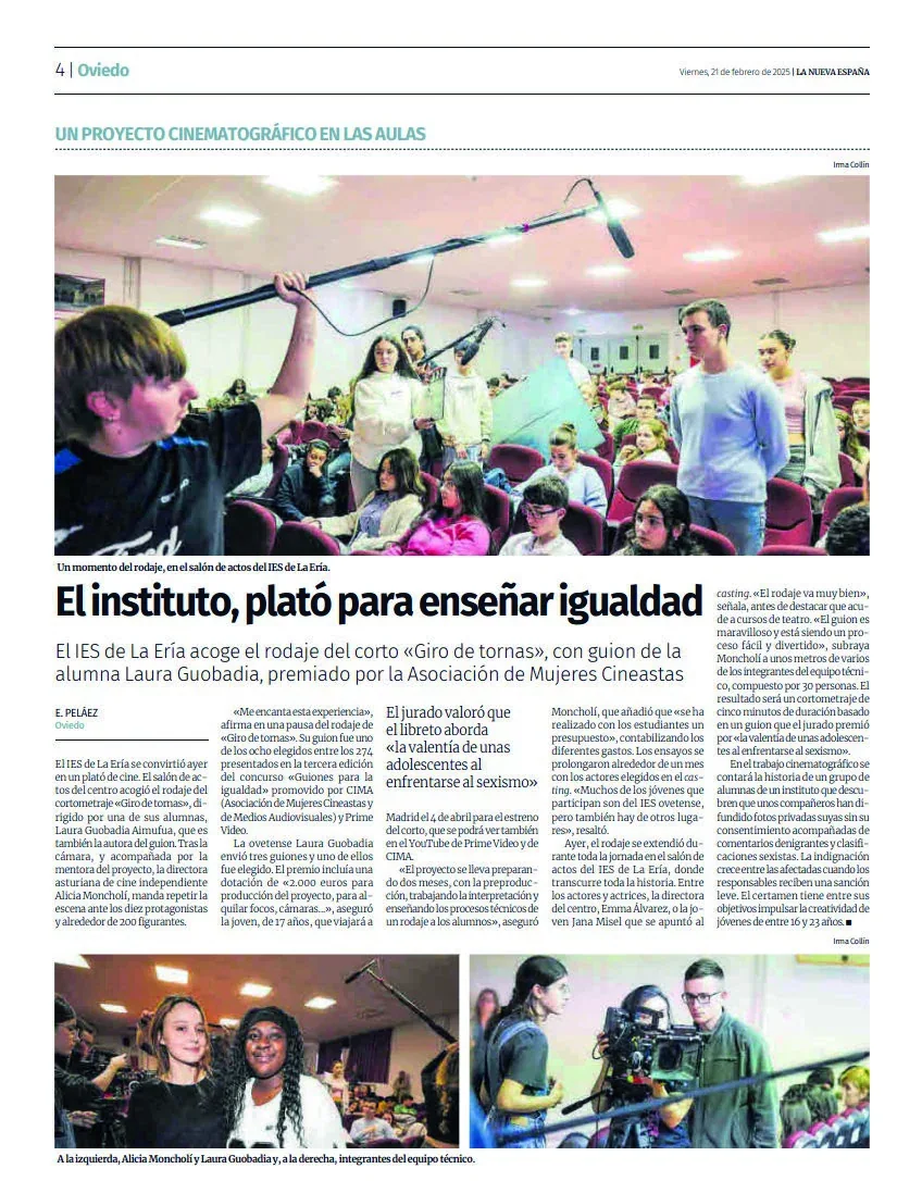 Artículo de La Nueva España sobre el rodaje de Giro de tornas en el IES La Ería